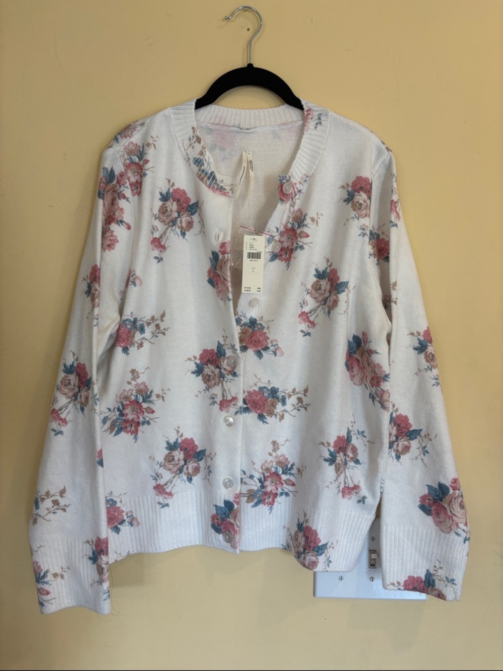 Anthropologie Floral Button-Front White Cardigan Sweater